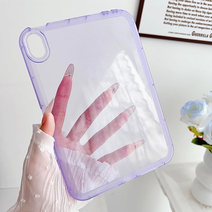 for Apple iPad Air 5th/Air 4th Generation 2022/2020 10.9 inch, Glitter Clear Soft Silicone Flexible TPU Back Shockproof Shell Bling Sparkly Paper Lightweight Thin Protective Cover, Purple