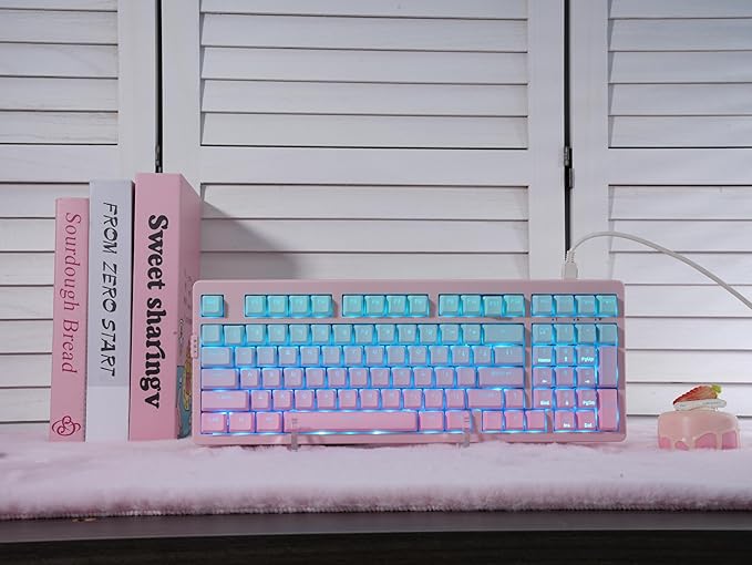 ZORNHER ZH980 Mechanical Keyboard,95% Pink & Blue Creamy Keyboard with Number Pad,Gaming Keyboard Full Size,Shine Through PBT Keycaps,Creamy Sounding Linear Switches