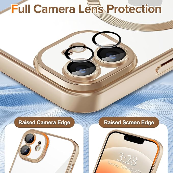 Hython Magnetic Clear for iPhone 12 Case with Camera Lens Protector [Compatible with MagSafe] Luxury Plating Edge Slim Soft TPU Cover Protective Phone Case for iPhone 12 6.1", Matte Desert Brown