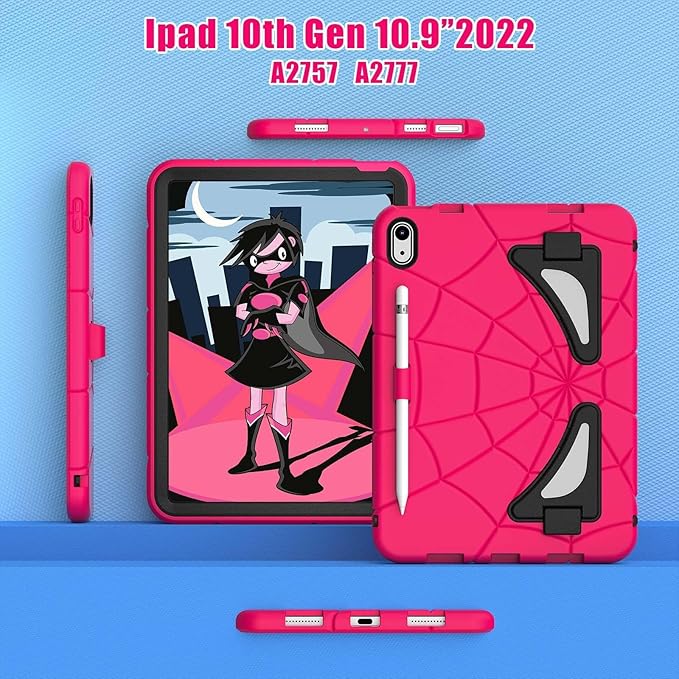 AKABEILA Compatible with Apple iPad (2026) 12th A19/iPad (2022) 10th/iPad (2025) 11th A16 Tablet Case，Lightweight Protective Cover with Kickstand for Kids Children Boys Babies Strawberry Black
