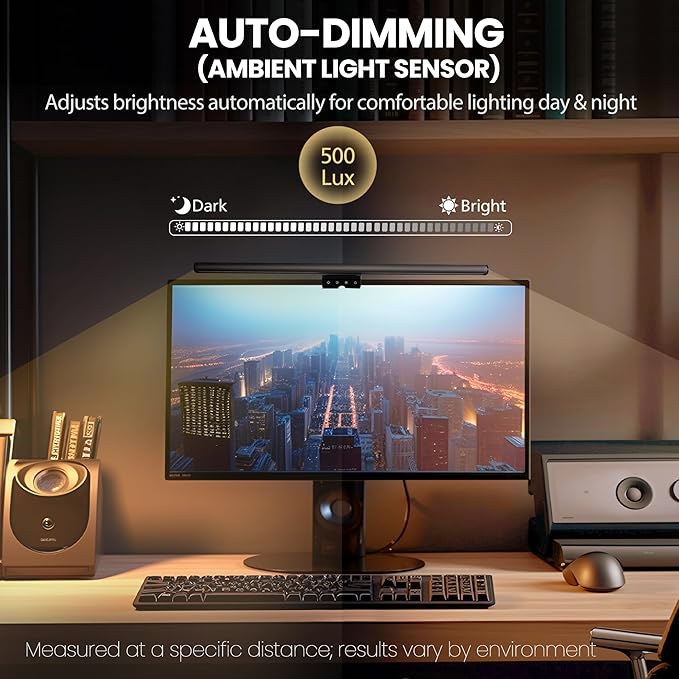 Monitor Light Bar 19.7", No-Glare Asymmetric Screen Lamp, Auto-Dimming, CRI Ra97, 2700K6500K & Stepless Dimming, Touch Control, Includes 5V/2A Adapter, Fits 0.21.1" Monitors (Not for Laptops)