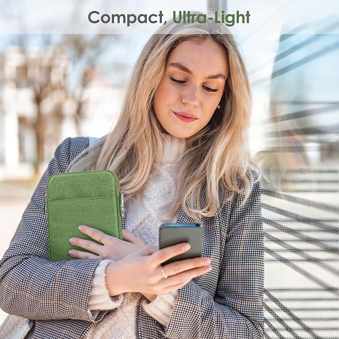 MoKo Padded Ereader Sleeve Case for 6-7 inch Tablet Bag Protective Cover Pouch with a Carabiner, Compatible with 7" eReader Colorsoft Signature Edition 2024, Grass Green