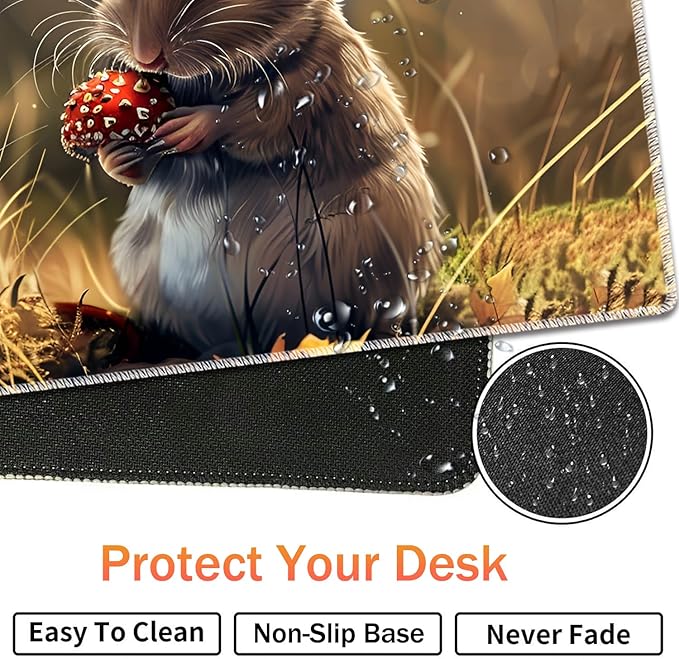 Extended Non-Slip Mouse Pad + Mouse Wrist Rest + Lace-Shaped Coaster Set, Ergonomic Design, Suitable for Desk and Home Gaming Table Mat, Hamsters and Mushrooms