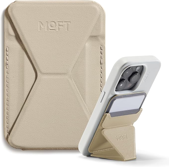 MOFT Magnetic Wallet Stand Compatible with iPhone 16/15/14/13/12 Series, Angle Adjustment & Magsafe Compatible MOVAS Phone Stand,Earthen Beige