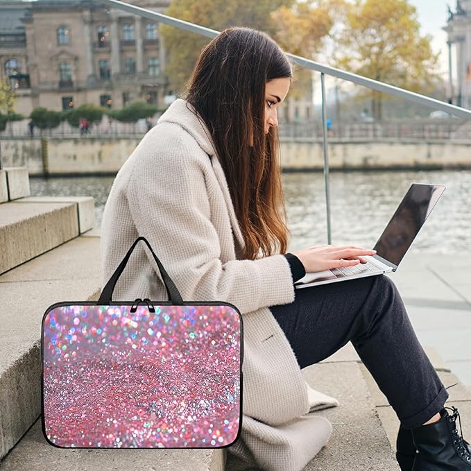 Universal Tablet Laptop Sleeve Case 10 inch, Pink Glitter Slim Carrying Case Travel Laptop Bag Durable Handbag for 7 to 10-inch Laptops/Notebook/Kids Tablet/ipad/eBook Readers