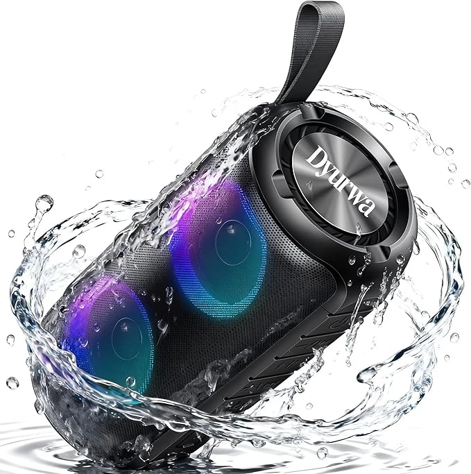 Bluetooth Speaker with 360°HD Stereo Sound, BT5.3, Built-in Mic, RGB Lights, 2025 NEW Portable Wireless Speaker IPX7 Waterproof, Dustproof, 12H Playtime for Outdoors, Home/Travel/Praty Beach Black