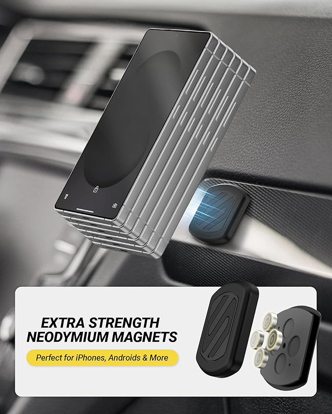Scosche Extra Strength Magnetic 3M Flush Mount Phone Holders for Your Car Dashboard and Flat Surfaces, Low Profile Cell Phone Holder with Thick Metal Plate for iPhone and Android, Not MagSafe, 2-Pack