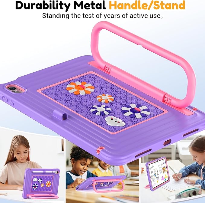 KAIJIAbox Kids Case for iPad A16 11th Generation 11 inch 2025/10th Generation 10.9” 2022- Military-Grade Rugged Drop Protection with Metal Handle/Stand, Screen Protector,Shoulder Strap-Purple