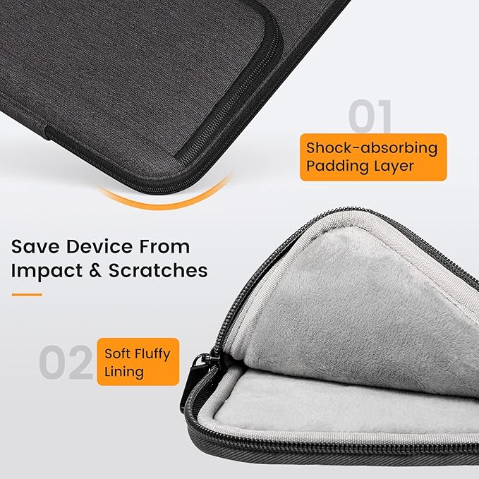 MoKo 13 Inch Laptop Sleeve Case Fits 13 Inch New iPad Pro M5 & Air M3 2025, iPad Pro 12.9 in, Galaxy Tab S8+/S9+ 12.4, Waterproof Polyester Bag with Double Pockets, Retractable Handle, Black & Gray
