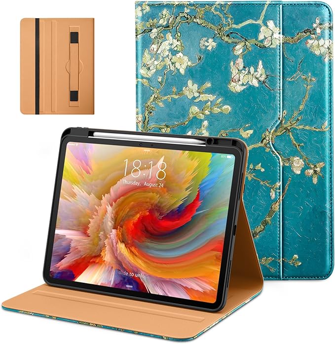 DTTO for iPad Pro 13 inch Case (M5/M4) 2025/2024, Premium Leather Business Folio Stand Cover with Pencil Holder - Auto Wake/Sleep & Multiple Viewing Angles, Built in Hand Strap & Pocket, Blossom