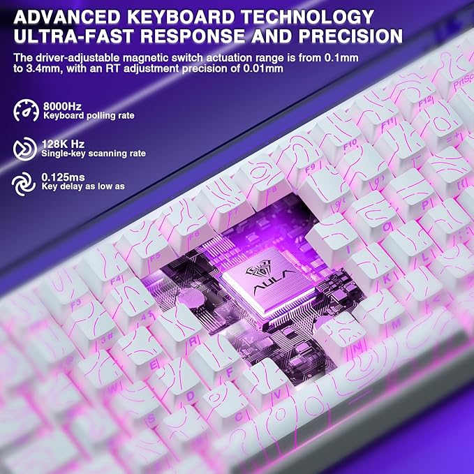 Aula Hero 84 HE - 75% Mechanical Gaming Keyboard, Hall Effect Magnetic Switches Keyboard, 8000Hz Polling Rate, RGB Neon Light Box, Hot-Swappable Side-Printed PBT Keycaps, Gamer Keyboards for PC/Mac