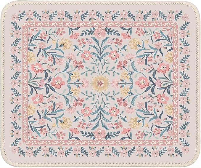 iCasso Aesthetic Small Floral Mouse Pad, Pink Mini Portable Travel Mousepad, Anti-Slip and Comfortable Cloth Mouse Mat 7.9"x9.5" with Stitched Edges for Computer, Laptop, Office, Home(Pink Floral)