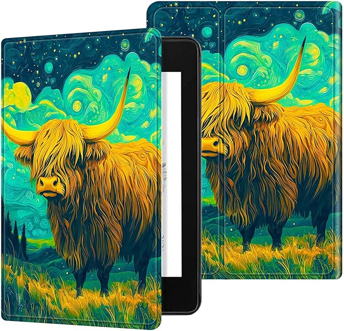 for Kindle Scribe 10.2 Inch 2022/2024 Released Tablet Case, Slim Kickstand Stand Leather Smart Cover with Auto Wake/Sleep, Clouds of Yellow Cow