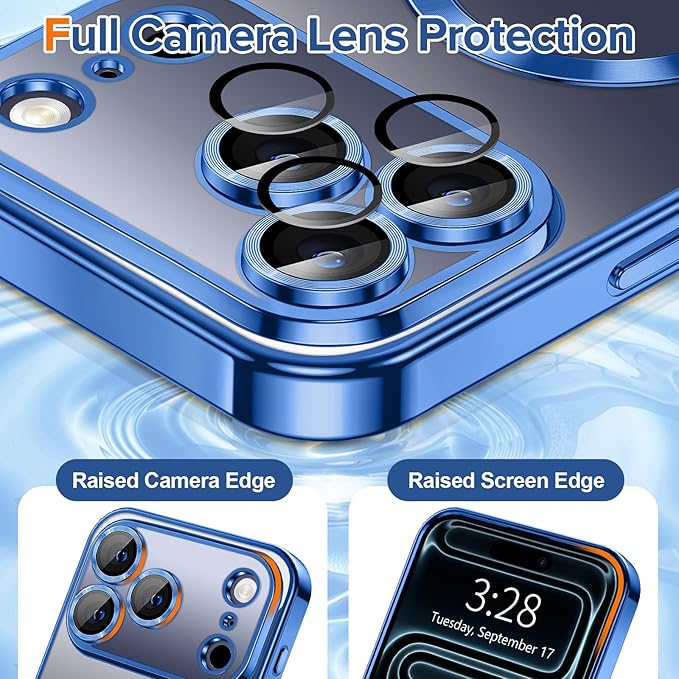 Hython Magnetic Clear for iPhone 17 Pro Max Case with Camera Lens Protector [Compatible with MagSafe] Plating Edge Slim Soft TPU Cover Protective Phone Case for iPhone 17 Pro Max 6.9", Deep Blue