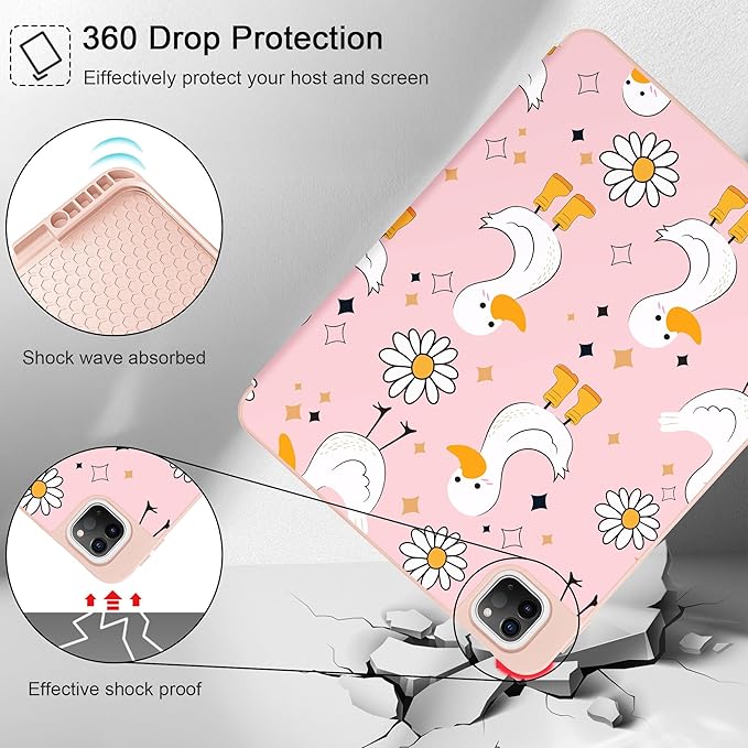 May Chen for iPad Pro M2 12.9 inch Case 6th/5th/4th/3rd Generation 2022 2021 2020 2018, Trifold Stand with Auto Wake/Sleep Soft TPU Protective Stand Back Cover, Daisy Ducks
