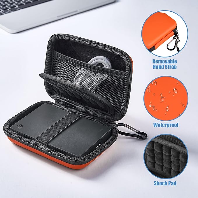 ProCase Hard Drive Case for Canvio Basics Western Digital WD Elements My Passport Seagate Portable Backup Plus Slim 1TB 2TB 3TB 4TB USB 3.0, 2.5”, Samsung T9 Portable External Hard Drive Case -Orange