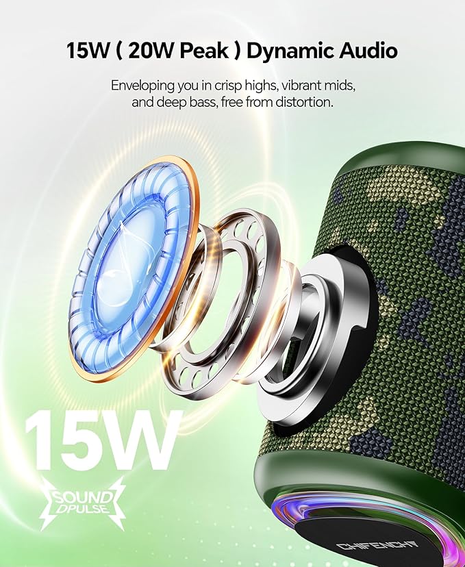 Portable Bluetooth Speaker Beach Essentials: Powerful Crystal Clear Sound/Dynamic Light/IPX5 Waterproof/All Day Playtime/Wireless BT 5.3/TWS Paring, Dad Gifts, Outdoor|Travel|Camping|Pool Accessories
