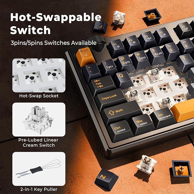 Redragon K716 Wireless Mechanical Keyboard with Knob, Gasket Gaming Keyboard in TKL Layout, Hot swap Pre-Lubed Switches, RGB Backlight, for PC/Mac (Black)