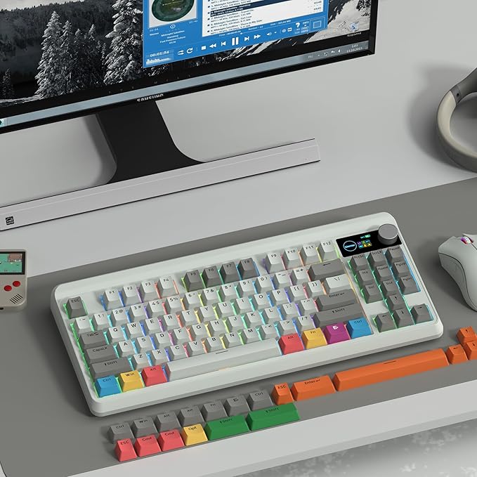 Womier M87 75% Mechanical Keyboard with TFT Smart Display & Knob, Gasket Mount Tri-Mode Wireless Bluetooth/2.4G, Hot-Swappable Linear Switches, PBT Keycaps RGB Gaming Keyboard for Mac & Win (Carbon)
