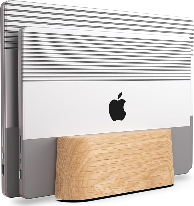 COREMINDED Adjustable Dual Vertical Laptop Stand for Desk, Wooden Laptop Holder, MacBook Pro Stand, Wood Mac Air Dock