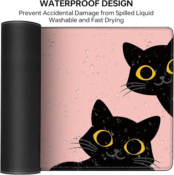 Pink Cute Cat Mouse Pad for Desk,Kawaii Mouse Pad 31.5 X 11.8 in Mouse Mat Desk Pad,Extended Keyboard Pad Large Desk Mat Pink Mousepad with Non-Slip Base and Stitched Edge for Gaming Home Office
