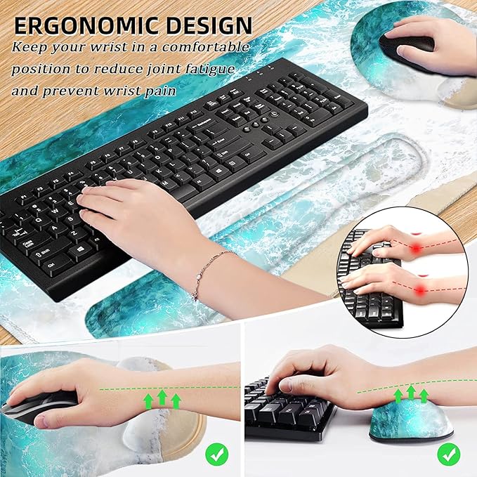 LATEEFAH Mouse Pad with Wrist Rest, Large Mouse Pad, Ergonomic Gaming Desk Pad Keyboard Wrist Rest Set, 4-in-1 Desk Mat Keyboard Mat for Home, Office