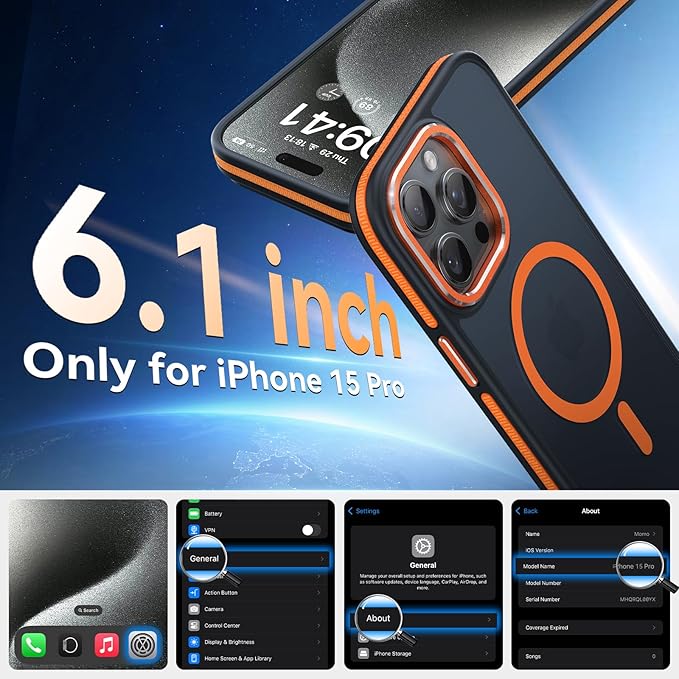 Magnetic 3 in 1 for iPhone 15 Pro Case, [Omni-Directional Protection] with 1x Screen Protector + 1x Camera Cover, [Seamless Work with Magsafe] Protective Silm Case for iPhone 15 Pro Cosmic Orange