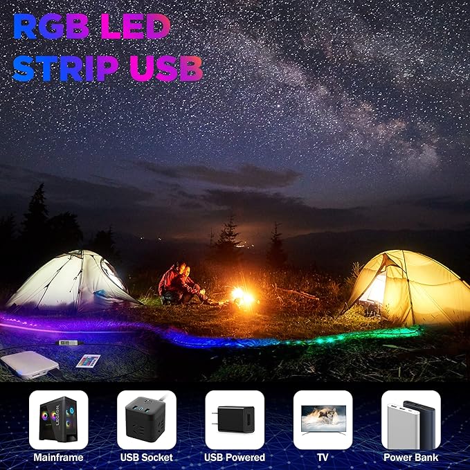 dephen USB COB RGB LED Strip, 4.9ft High Density Plug in Tape Light, 5v Cuttable TV Backlight for Car, Cabinet, Computer, Bar, DIY Lighting