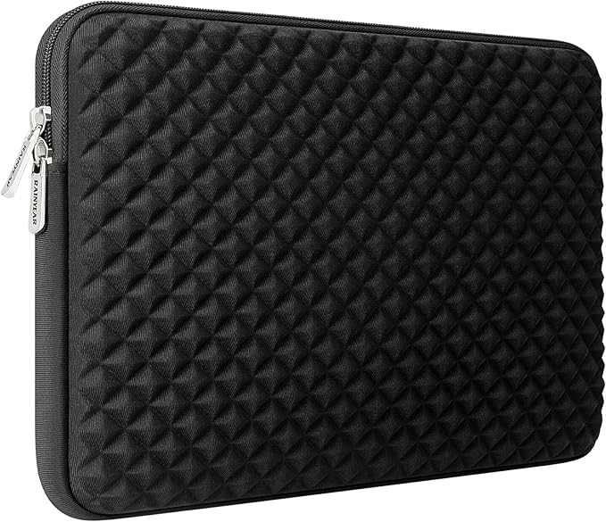 RAINYEAR 11 Inch Laptop Sleeve Diamond Foam Shock Resistant Neoprene Case Fluffy Lining Carrying Bag Compatible with 11.6'' MacBook Air Surface MacBook Neo A18 for 11" Computer Notebook (Black)
