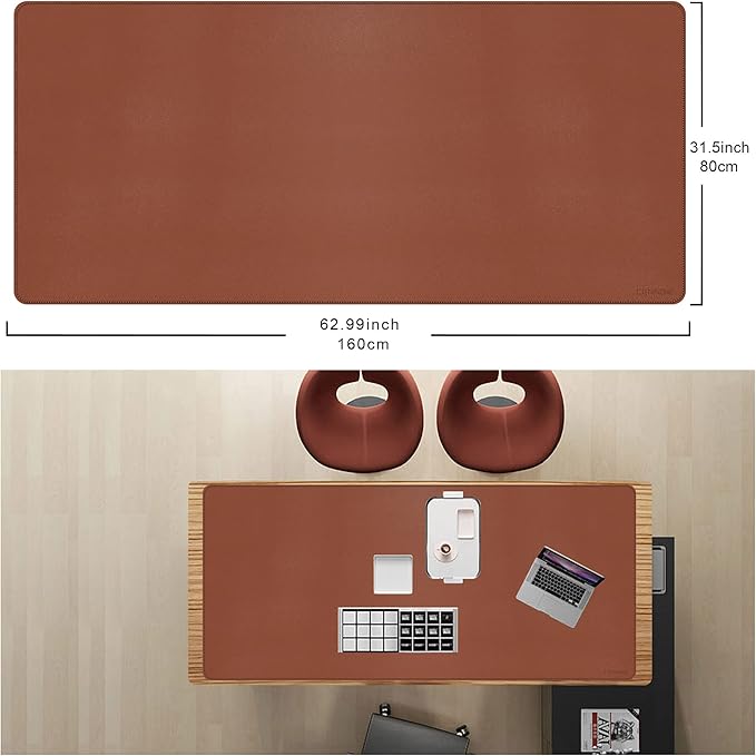 CENNBIE Leather Desk Mat,63" x 31.4" Extended Mega Size Professional Leather Desk Pad for Full Desk - Super Large XXXXL Large Mouse Pad (Brown)