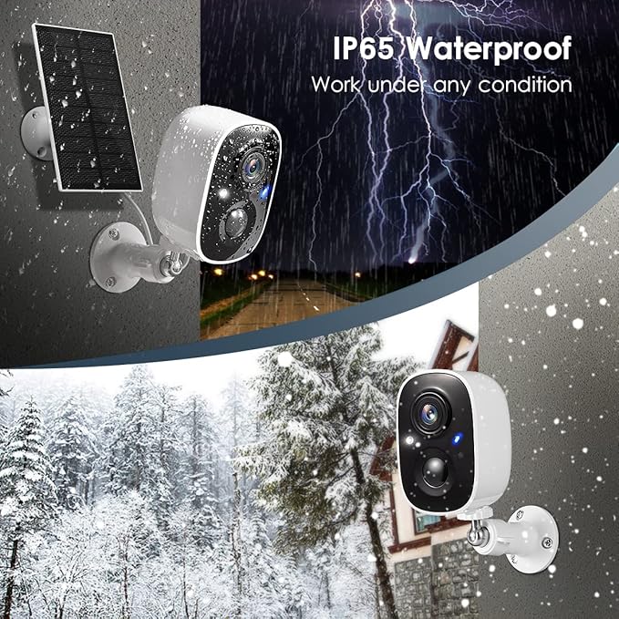 GMK Solar Security Cameras Wireless Outdoor, with Solar Panel 2K Color Night Vision Motion Detection 2-Way Talk Battery Powered WiFi Home Indoor Camera IP65 Weatherproof Cloud/SD Storage 2-Pack
