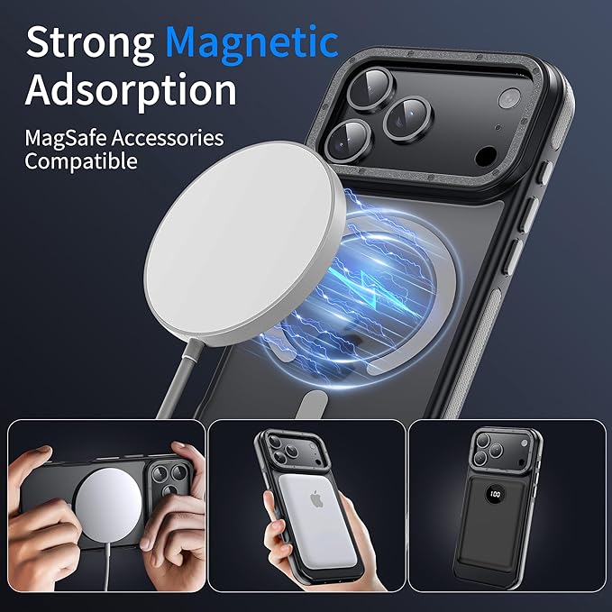 Strong Magnetic for iPhone 17 Pro case with Camera Lens Protector [10Ft Military-Grade Protection] Compatible with fit MagSafe Shockproof Slim Thin Cover case for iPhone 17 Pro 6.3 inch, Gray