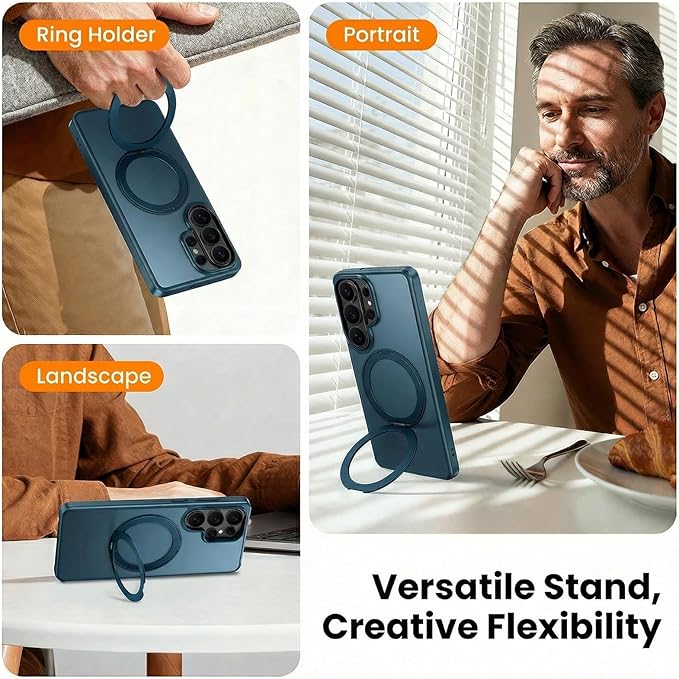 360°Ring Stand for Samsung Galaxy S26 Ultra Case with 1X Screen Protector +1X Camera Cover,Fit for MagSafe, Translucent Matte Cover & Scratch-Resistant Back Cover for Galaxy S26 Ultra 6.9", Blue