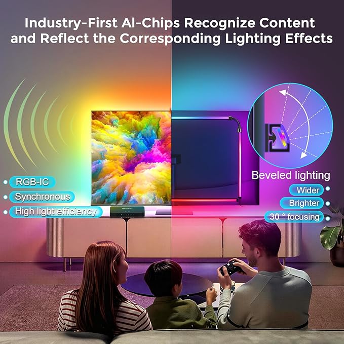 LightingWill TV LED Backlight with 4K HDMI Sync Box, 16.4ft RGBIC LED Strip Lights for 75-85 Inch TV, Sync with Screen, 3 HDMI Inputs, 60 LEDs/m High Density, App Control, Works with Alexa & Google