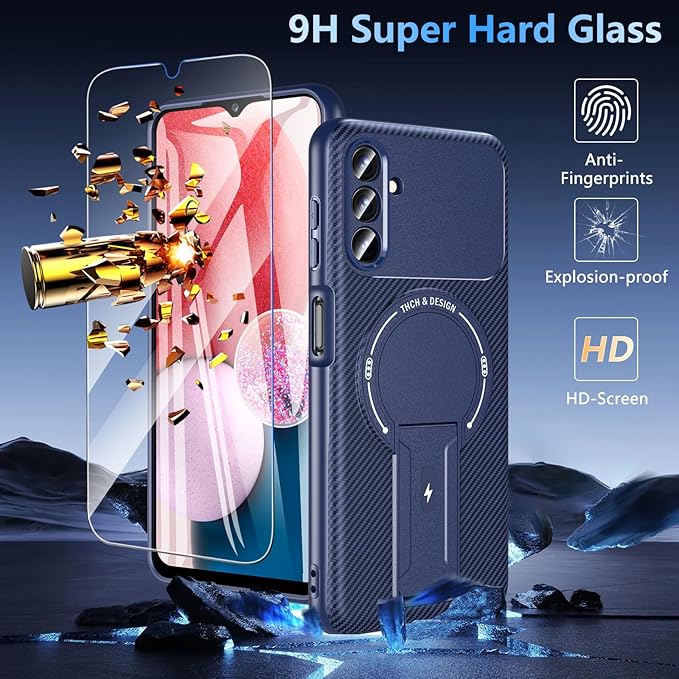 OWKEY Case Samsung Galaxy A13 5G, Magnetic Phone Case with Stand & Screen Protector, Anti-Fingerprint Shockproof Protective Case for Samsung A13 (Blue)