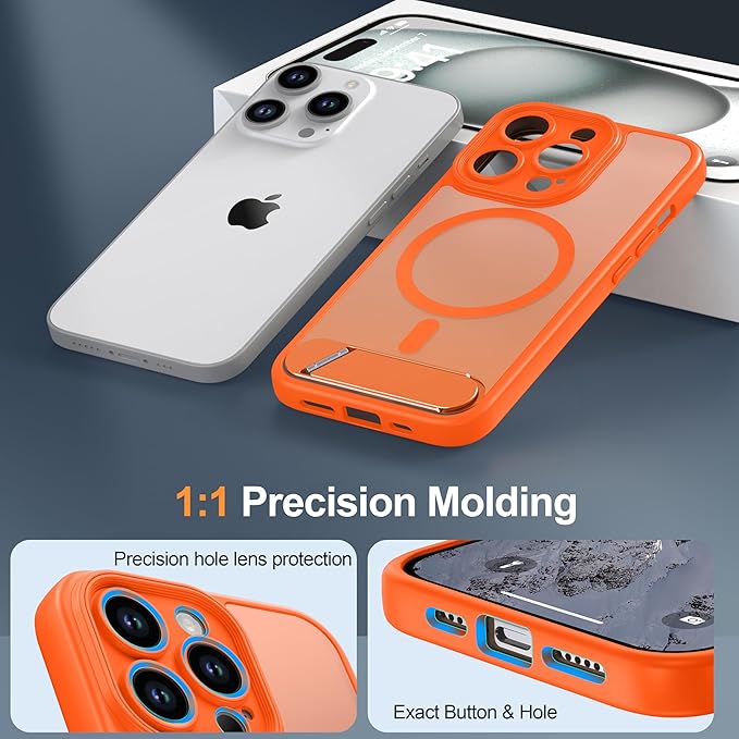 Magnetic Compatible with iPhone 13 Pro Case, [Built-in Kickstand][Full Camera Protection][Compatible with MagSafe][Anti-Fingerprint] Shockproof Phone Case for iPhone 13 Pro 6.1",Orange