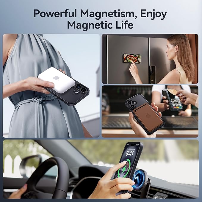 CASEKOO Ultra-Magnetic Stand for iPhone 16 Case [Military Drop Protection] [Compatible with MagSafe] Shockproof Translucent Matte Slim Ring Holder Case for iPhone 16, 6.1", Black