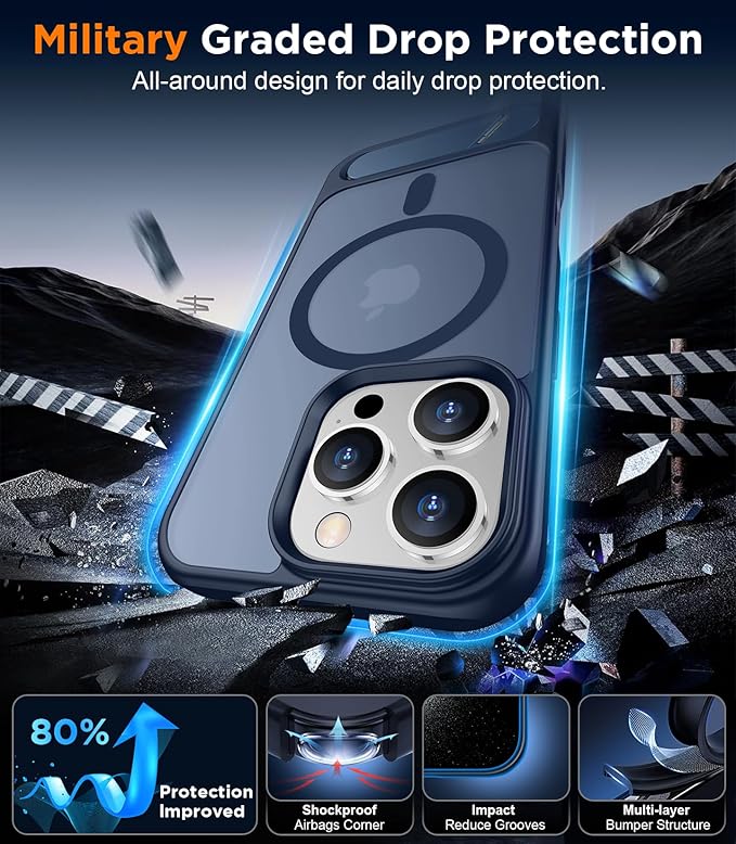 Magnetic Compatible with iPhone 16 Pro Max Case, [Built-in Invisible Kickstand][Compatible with MagSafe] [Military Grade Shockproof] Slim Translucent Matte Phone Case for iPhone 16 Pro Max 6.9"