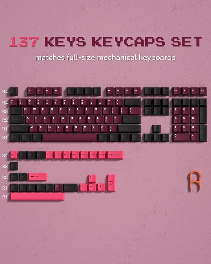 Womier Double Shot PBT Keycaps Set 138 Keys, Cherry Profile Custom Keycaps 60 65 75 100 Percent for 61/64/68/84/87/100/104/108 Retro Gaming Mechanical Keyboard (HotPink Black)