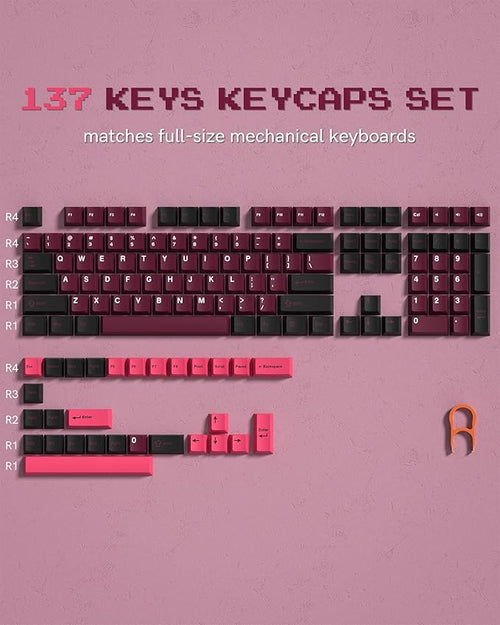 Womier Double Shot PBT Keycaps Set 138 Keys, Cherry Profile Custom Keycaps 60 65 75 100 Percent for 61/64/68/84/87/100/104/108 Retro Gaming Mechanical Keyboard (HotPink Black)