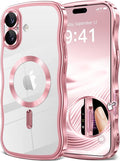 GVIEWIN for iPhone 17 Case Compatible with MagSafe, Upgraded [Full Camera Protection][Cute Wave Frame][Military Grade Protection] Electroplated Hard Phone Cover for Women Girl, Clear/Pink