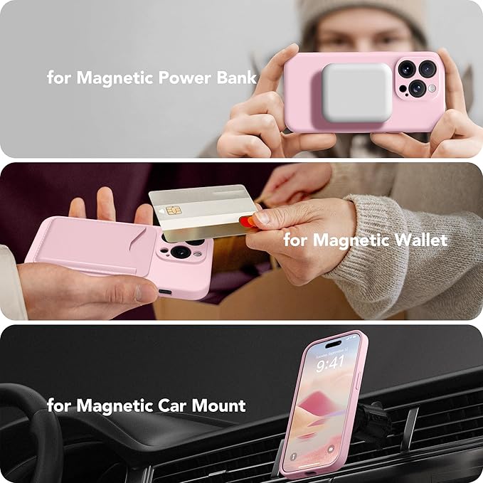 Magnetic for iPhone 13 Pro Max Case, Compatible with MagSafe, [Full Camera Protection][Screen Protector] Silicone Shockproof Protective Phone Case for iPhone 13 Pro Max 6.7", Chalk Pink