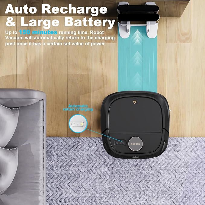 TECBOT M1 Pro Robot Vacuum and Mop - LiDAR Robotic Vacuums Cleaner for Home with Pet Hair, Carpet, Hardwood Floors, Auto Smart Mopping, Self Cleaning, Avoids Obstacles, Voice Control, Black