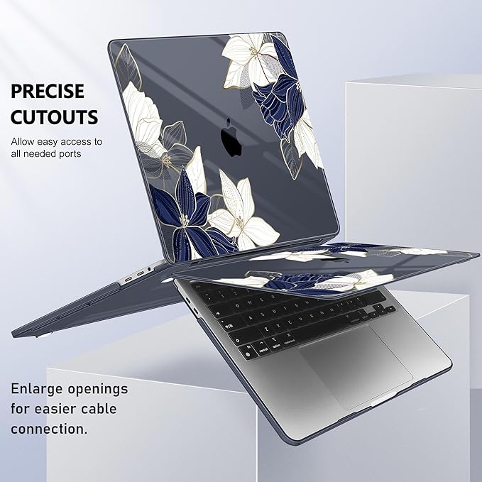 May Chen for MacBook Pro 16 inch A2141 2020 2019 Release, Screen Protector & Keyboard Cover Plastic Soft-Touch Case for MacBook Pro 16-inch with Touch Bar & Touch ID - Elegant Flower