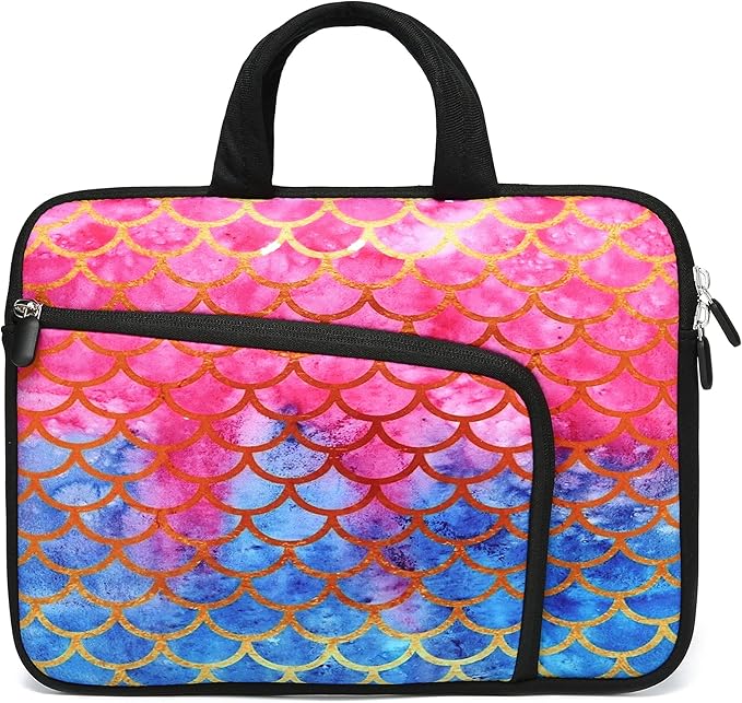 11 11.6 12 12.1 12.5 inches Laptop Sleeve Chromebook Case Ultrabook Case Notebook Sleeve PC Messenger Bag Tablet Case Neoprene Handle Sleeve for Women Men, Two Pockets(Mermaid Scale)