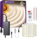 HitLights White LED Strip Lights Kit with Remote & 12V Power Supply, 16.4ft High Density Dimmable Tape Light 4000K, 600 LEDs, 300Lm/ft, UL Listed, Flexible Rope Lights for Bedroom, Kitchen, Cabinet