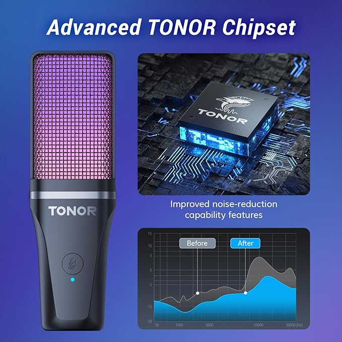 TONOR Podcast Microphone, USB Computer Mic, Cardioid Condenser PC Micro with Tripod Stand and Pop Filter for Podcasting, Streaming, Vocal Recording, PC & Laptop, 180 cm/70inch Cable, TC777 Pro