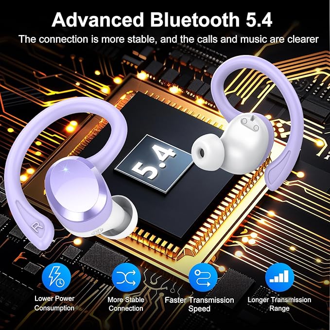Wireless Earbuds, Bluetooth Earbuds, Bluetooth 5.4 Headphones 68hrs Playtime Sport Earphones with LED Display ENC Noise Cancelling Mic, IPX7 Waterproof Over Ear Ear Buds with Hook for Gym/Workout