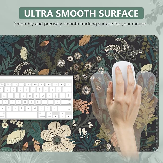 iCasso Desk Mat, XXL Large Mouse Pad for Desktop, Cute Pad With Stitched Edges, Anti-Slip Big Mousepad, Keyboard Mat for Computer, Work, Gaming (Weeds)