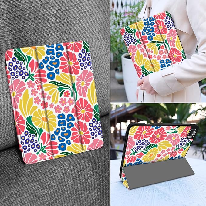 MEEgoodo Case for iPad Pro 12.9 Case M2 6th/5th/4th/3rd Generation 2022 2021 2020 2018, Protective Tablet Cover with Soft Back Shell for Kids, Groovy Flower